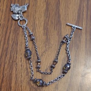 Vintage Silver-Tone Bracelet with Amber-Tinted Faceted Beads